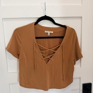 Express Tan Lace-Up Crop Top